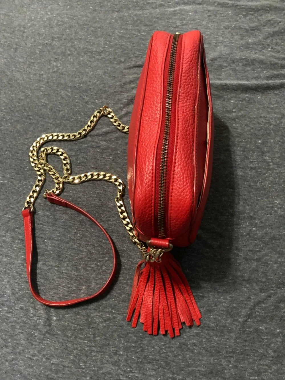 14th & Union Red Leather Crossbody with Gold Chain and Tassel Accent